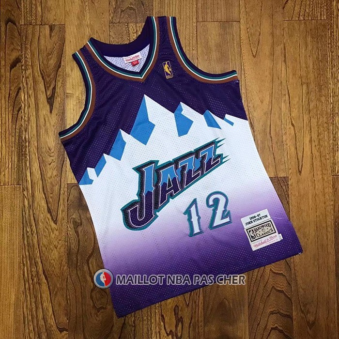 Maillot Utah Jazz John Stockton No 12 Hardwood Classics Throwback 1996-97 Volet